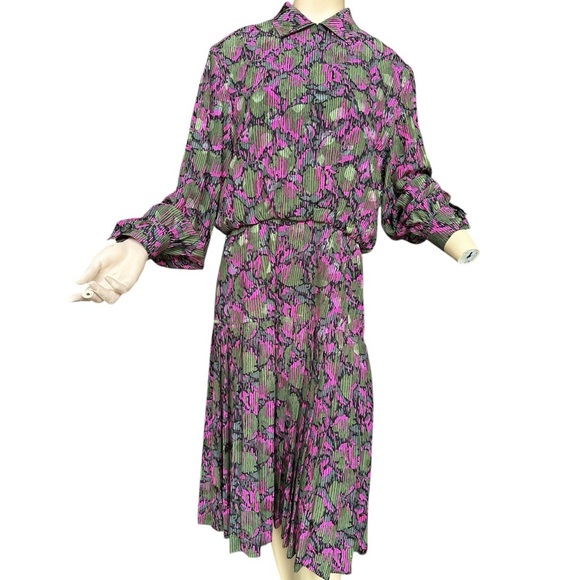 Adele Simpson Vintage Pink and Green Patterned Drop Waist  Dress - Picture 3 of 10